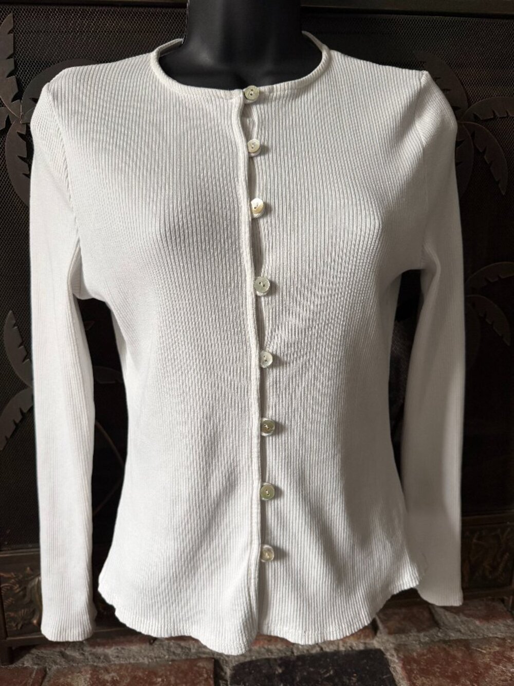 Green Envelope LA White Ribbed Cardigan Top Juniors M (fits Women S) Y2K